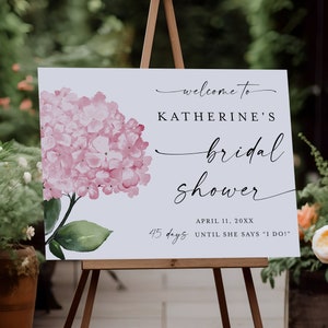 Pink Hydrangea Bridal Shower Sign, Hydrangea Bridal Shower Welcome Sign Template, Printable Bridal Brunch Sign, Bridal Tea Sign, Custom #c44