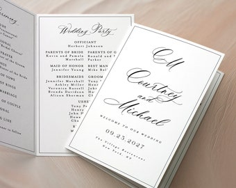 Folded Program, Folded Wedding Program Booklets, Elegant Monogram Folded Wedding Program, Order of Service Wedding Ceremony Program #f52