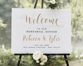 Gold Rehearsal Dinner Welcome Sign Template, Fully editable, Printable, Try Before You Buy, Digital Download, Poster, Minimalism DIY #vmt120