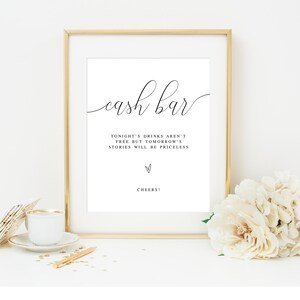 Minimalist Cash Bar Sign Template, Printable, Wedding Party, Edit With Templett, 100% Editable, Instant Download, Cocktail, Alcohol #vmt12