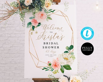 Floral Geometric Bridal Shower welcome sign template Bridal Brunch poster Instant download Templett Party Reception decorations DIY #vmt423