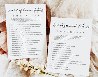 Bridesmaid Duties Checklist Template, Bridal Party Information, Instant Download, Maid Of Honor Info, Duty Card, Try Before You Buy #f41