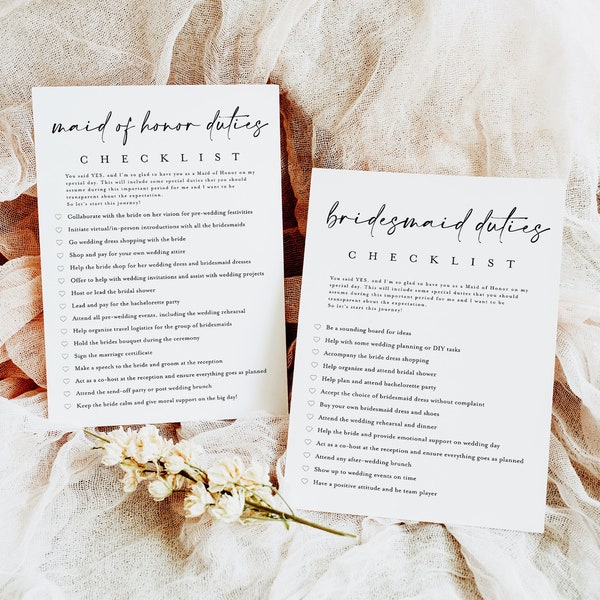 Bridesmaid Duties Checklist Template, Bridal Party Information, Instant Download, Maid Of Honor Info, Duty Card, Try Before You Buy #f41