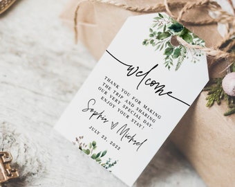 Dark Greenery Favor Tags Template, Tag For Wedding Guest Gift, Welcome Note, 100% Editable, Templett, Custom, Garden Green, Outdoor #vmt58
