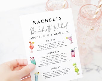 Cocktail Bachelorette Weekend Card Template, Itinerary Download, Try Before You Buy, Edit With Templett, Agenda, Drink Beach Vegas #vmt7125