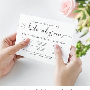 Call anyone but the bride Wedding template 100% Editable Phone number printable Templett Wedding contact template Contact printable DIY #f23