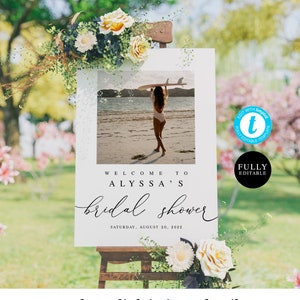Welcome To Bridal Shower Sign Template, Templett, With Photo, Picture, Instant Download, Self-Editing, Customizable, Board, Elegant #vmt10
