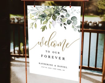 Welcome To Our Forever Wedding Sign, Welcome Wedding Sign Printable, Welcome Wedding Template, Greenery Welcome To Our Wedding Sign #c61