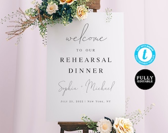 Calligraphy Rehearsal Dinner Welcome Sign Template, Fully editable, Printable, Poster, Instant download, Modern Ideas, Minimalism #vmt710