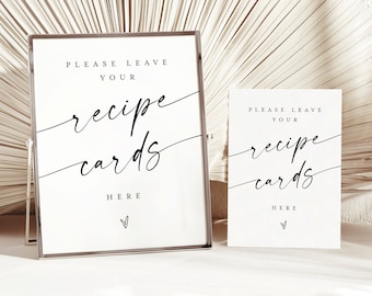 Download Place Recipe Card Here Sign, Minimalist Bridal Shower Sign Template, Printable Place Recipe Card Here Sign, Recipe Box Sign #f37