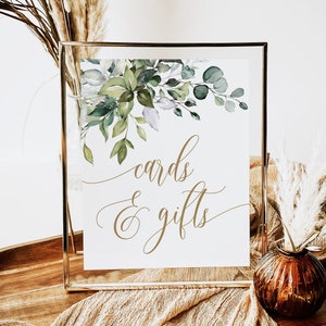 Elegant Cards And Gifts Sign Template, Edit With Templett, Fully Editable, Wedding Table Decor, DIY Personalized, Eucalyptus Greenery  #c61