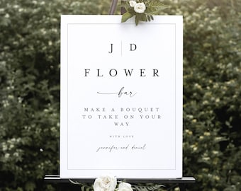 Modern Flower Bar Sign Template, Minimalist Build Your Bouquet, Wedding Flower Favors, Custom, Bridal Decor, Baby Shower, Self-Editing #f37m