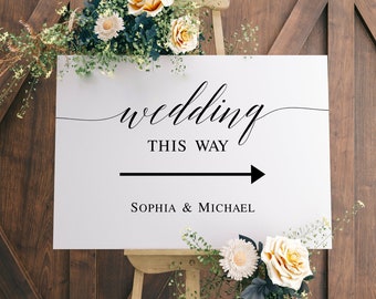 Templett Wedding This Way Sign Template, Self-Editing, Personalized, Wedding Arrow Sign, Direction Arrow Sign, Wedding Directional Sign #f29