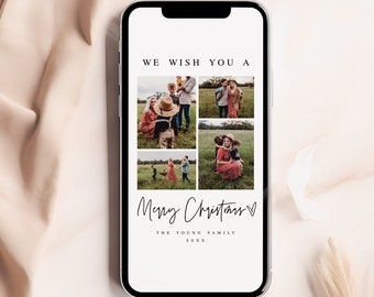 Electronic Merry Christmas Card Template, Edit With Templett, Add Your Own Photo, Picture, Collage, Happy Holiday, Phone, Editable Text #f24