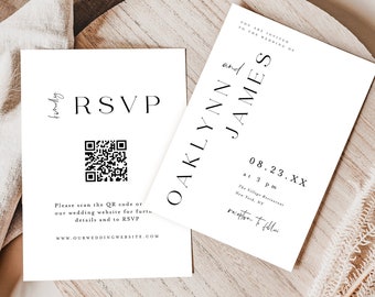 Wedding Invitation Template, QR Code RSVP, Download, Minimalist Wedding Invite, Simple Modern Wedding, Rsvp Online Card, 100% Editable #f43