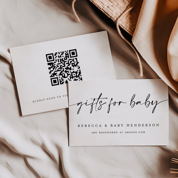 Baby Shower Registry Card with QR Code, Minimalist Gifts For Baby Card, Baby Gift Registry Insert Card, Baby Registry Announcement diy #f41