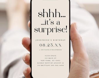 Digital Surprise Party Invitation, Editable Surprise Party Invite, Special Event Online Invitation, Surprise Party Digital Reminder #f40
