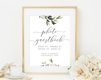 Greenery Please Sign Our Guestbook Sign Template, 100% Editable Text, Wedding Printables, Guest Book Ideas, Names, Custom, Leaves DIY #vmt43