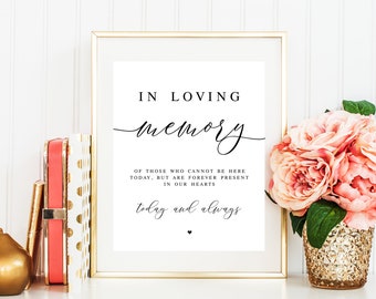 In Loving Memory Sign Template, Digital Download, Wedding Remembrance Sign, Templett, Memorial, Outdoor, Simple Rustic, Script DIY #vmt410