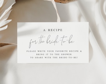 Share A Recipe Card, Bridal Shower Recipe Card Request, Invite Enclosure, Personalized, Recipe For The Bride To Be, Self-Editing DIY #vmt710