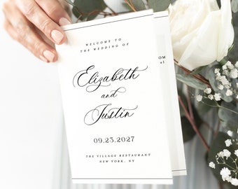 Folded Program Card, Elegant Wedding Program Card Template, Foldable Program Cards, Order of Service Wedding Ceremony Program Download #f52b