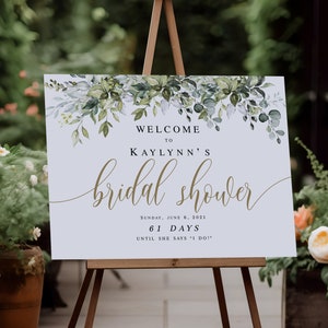 Bridal Shower Welcome Sign Template, Download, Try Before You Buy, Party, Reception, Brunch Poster, Edit With Templett, Greenery Gold #c61