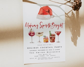 Christmas Party Invitation Template, Making Spirits Bright, Holiday Cocktail Party, Printable, Personalized, Instant Download Santa Hat #c72