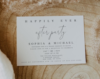 Reception Party Invitation Template, Elopement, Happily Ever After Party, Fully Editable, Digital Download, Printable, Minimalist #vmt710