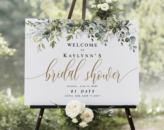 Bridal Shower Welcome Sign Template, Download, Try Before You Buy, Party, Reception, Brunch Poster, Edit With Templett, Greenery Gold #c61