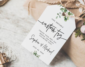 Eucalyptus Tag Template, Instant download, Your Words Here, Printable, Wedding Welcome Bag Items, Minimal, Greenery, Name With Heart #vmt58