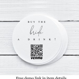 Adesivo stampabile per addio al nubilato, modello Venmo per comprare un drink alla sposa, pulsante Pin, codice QR per app in contanti, tag Pay Pal, biglietto, semplice #vmt710