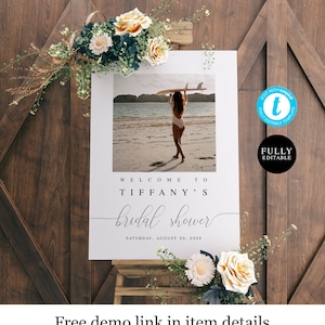 Welcome To Bridal Shower Sign Template, With Photo, Picture, Brunch Poster, Digital Download, Self-Editing, Simple, Minimalist, Boho #vmt12