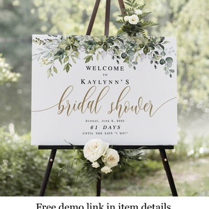 Bridal Shower Welcome Sign Template, Download, Try Before You Buy, Party, Reception, Brunch Poster, Edit With Templett, Greenery Gold #c61