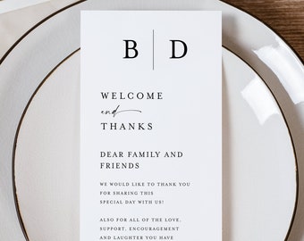 Thank You Place Card, Modern Minimalist Thank You Letter Template, Thank You Napkin Note, Place Setting Thank You, Welcome And Thanks #f37