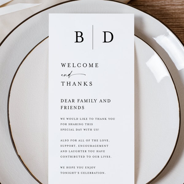 Thank You Place Card, Modern Minimalist Thank You Letter Template, Thank You Napkin Note, Place Setting Thank You, Welcome And Thanks #f37