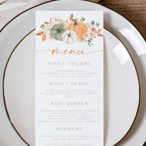 Modèle de menu pour le dîner de Thanksgiving, carte de menu pour Thanksgiving, menu pour dîner de Thanksgiving imprimable, carte de menu d'automne, carte de menu pour le dîner d'automne #ct86