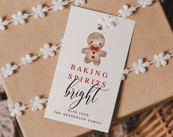 Christmas Tag Template, Holiday Cookie Exchange Party, Customizable, Baking Spirits Bright, 100% Editable Text, Templett, Download DIY #c62