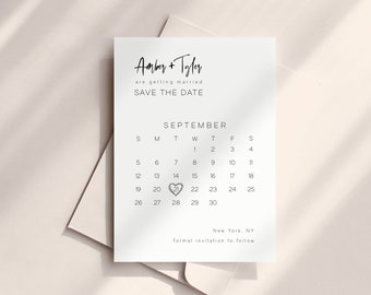 Calendar Save The Date Template, Templett, Fully Editable, Instant Download, Downloadable, Scandinavian, Modern Rustic, Minimal, Heart #f22