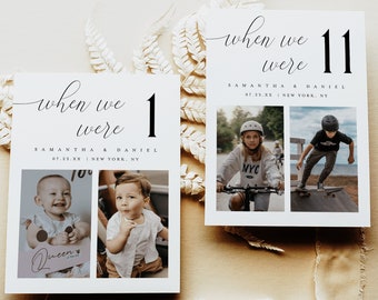 Photo Table Numbers Wedding, Minimalist Table Numbers Template, When We Were Age Table Numbers, Childhood Ages Table Numbers Templett #vmt12