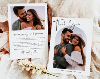 Thank you photo card template Thank you note Photo thank you card Instant download Thank you template wedding Templett Self-Editing DIY #f43