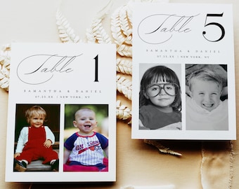 Photo Table Numbers Wedding, Minimalist Table Numbers Printed and Shipped, When We Were Age Table Numbers, Childhood Ages Table Numbers