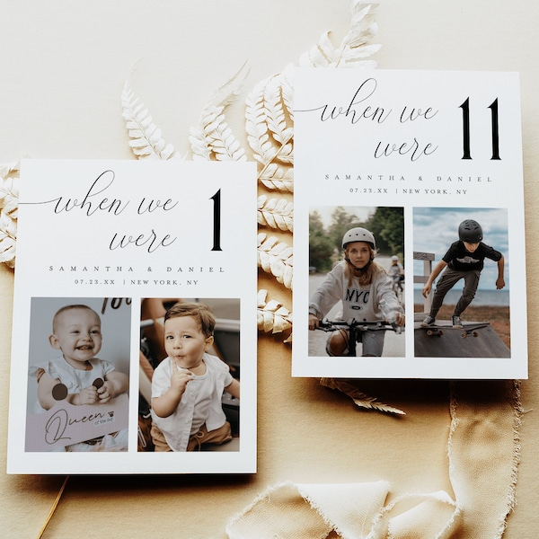 Photo Table Numbers Wedding, Minimalist Table Numbers Template, When We Were Age Table Numbers, Childhood Ages Table Numbers Templett #vmt12