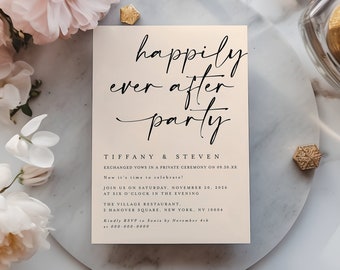 Happily Ever After Party Invitation, Reception Party Invitation Template, Modern Wedding Elopement Announcement Card, Reception Invite #f41