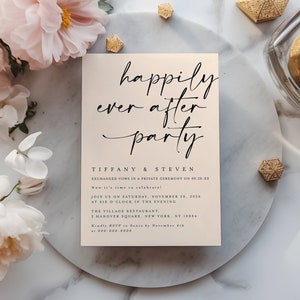 Happily Ever After Party Invitation, Reception Party Invitation Template, Modern Wedding Elopement Announcement Card, Reception Invite f41 image 1