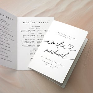 Foldable Wedding Program, Modern Minimalist Wedding Program Template, Folded Program, Program Booklet, Order of Service, Itinerary #f38