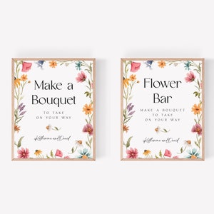Make A Bouquet Sign, Wildflower Flower Bar Sign, Baby Shower Sign, Boho Wedding Flower Favors, Meadow Floral Bridal Flower Bar Decor #c82-CV