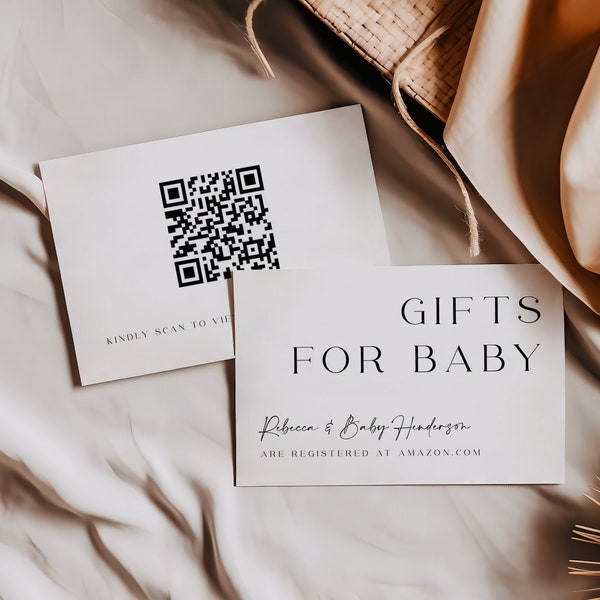 Baby Shower Registry Card with QR Code, Minimalist Gifts For Baby Card, Baby Gift Registry Insert Card, Baby Registry Announcement diy #f41