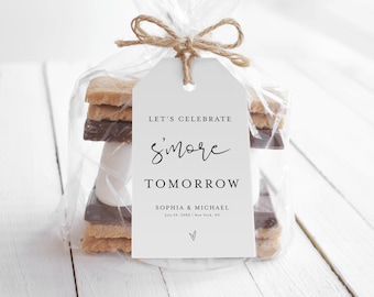 Plantilla S'More Love, etiqueta de cena de ensayo para regalo de invitado, descarga digital, pegatina imprimible, editar con Templett, minimalista moderno #f35