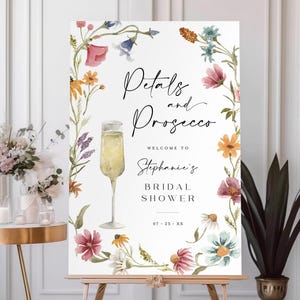 Petals And Prosecco Welcome Sign, Floral Champagne Bridal Shower Welcome Sign Template, Pastel Wildflower Bridal Shower Welcome Sign #c82