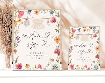 Wildflower Custom Sign, Editable Custom Sign Template, Girl Wildflower Baby Shower Sign, Wildflower Baby Brunch Custom Sign Template #c82